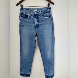 Good American High Rise Tapered Jeans Distressed Blue Size 26 (Fits 28x28)